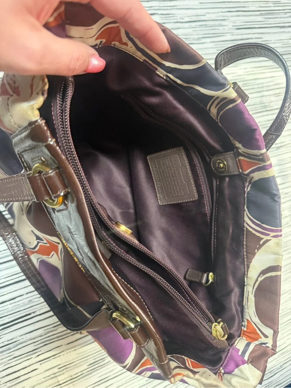 Coach Multicolor Signature Circle Print Tote with Wallet - Purple & Orange